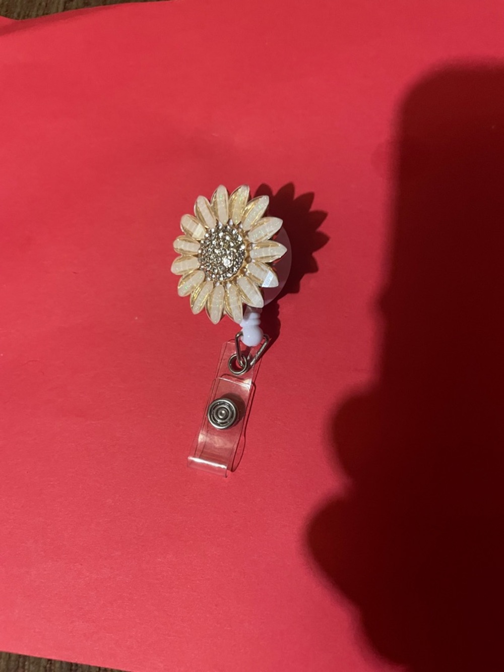 Sunflower Rhinestone Badge Reel - White